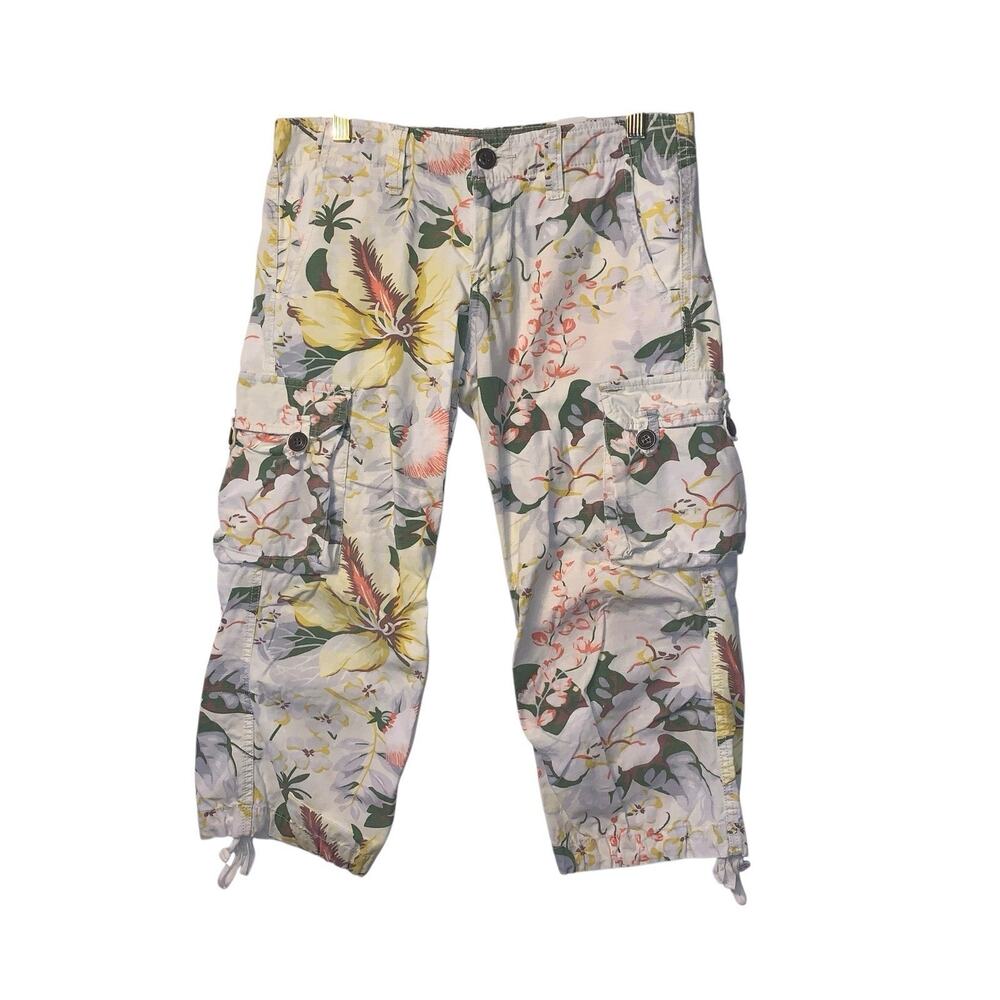 Lucky Brand 100% Cotton Floral Cargo Crop Ankle Loose Fit Low Waist Pants 2/ 26 - Picture 6 of 9